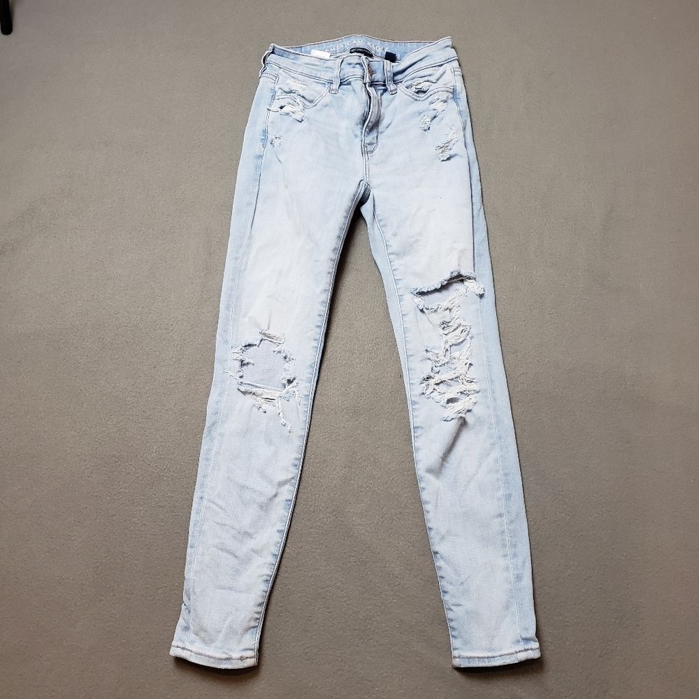 American Eagle next level Stretch Size 0 regular Hi-Rise distressed Jegging